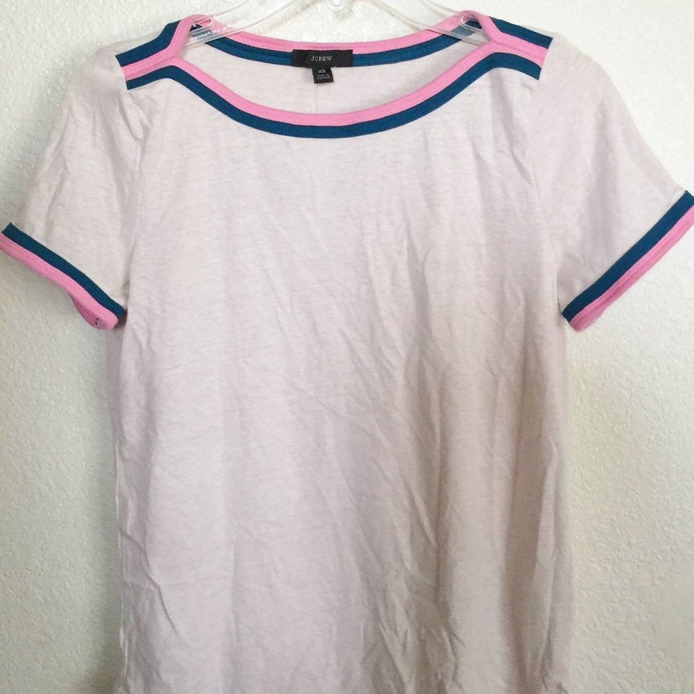 NEW J Crew Short Sleeve Pop Trim Tee Boatneck XS NWT Shell Pink